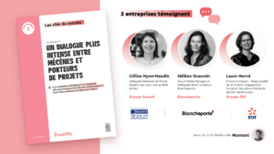 Couverture de la fiche pratique Equanity sur le dialogue entre mécènes et porteurs de projets, sir le mécénat d'entreprise avec les témoignages du Groupe Bayard, de Blancheporte et du Groupe EDF